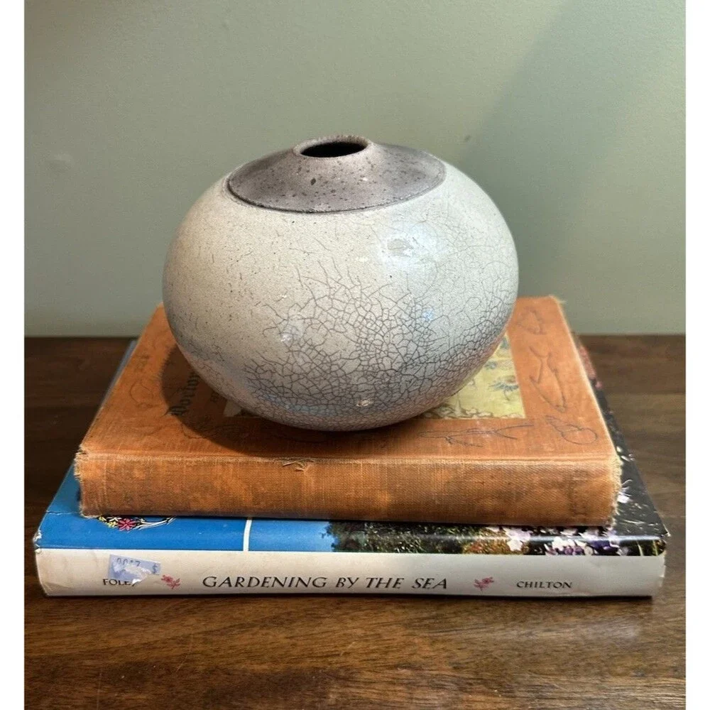 Vintage Raku Studio Pottery Vase Signed Hahn 2004 Kauai Wabi-Sabi Minimalist